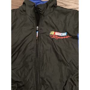Vintage NASCAR Sport Racing Jacket - Black & Blue Full Zip XL Windbreaker Style